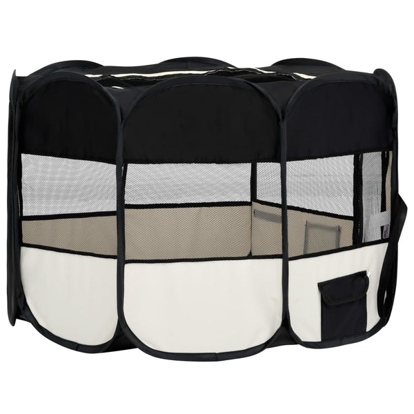 Fences & Pens Foldable Dog Playpen With Carrying Bag Black 125X125x61 Cm