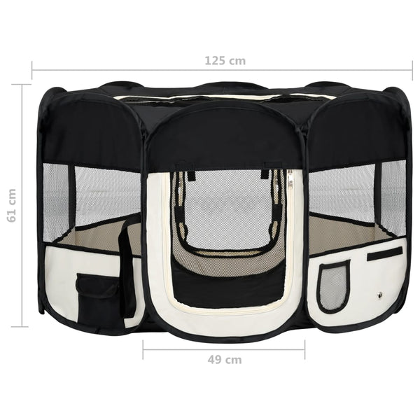 Fences & Pens Foldable Dog Playpen With Carrying Bag Black 125X125x61 Cm