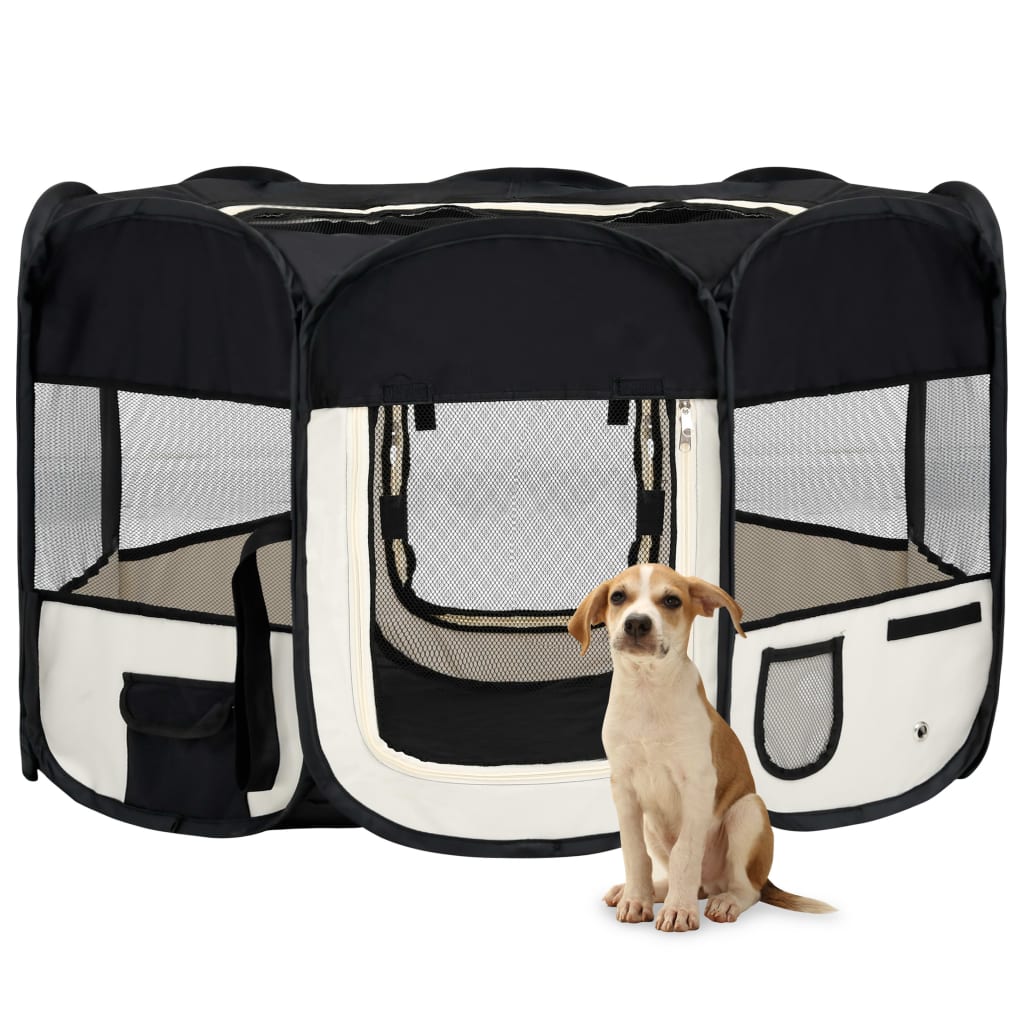 Fences & Pens Foldable Dog Playpen With Carrying Bag Black 125X125x61 Cm