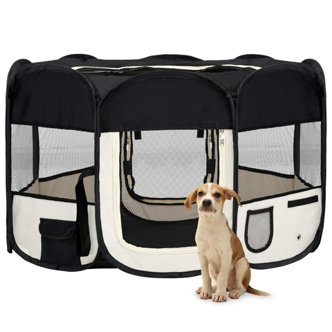 Fences & Pens Foldable Dog Playpen With Carrying Bag Black 125X125x61 Cm