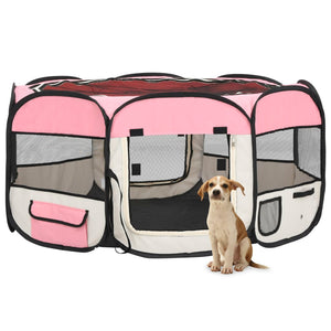 Foldable Dog Playpen With Carrying Bag Pink 145X145x61 Cm