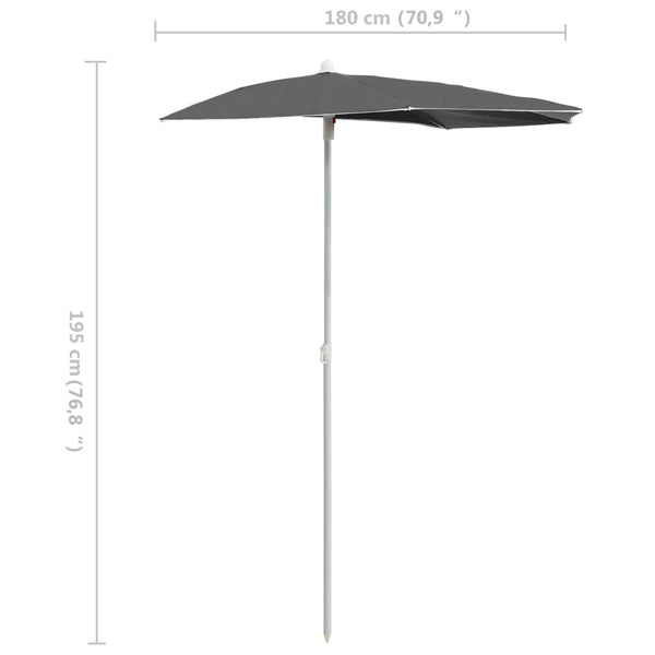 Garden Half Parasol With Pole 180X90 Cm Anthracite Patio Umbrellas