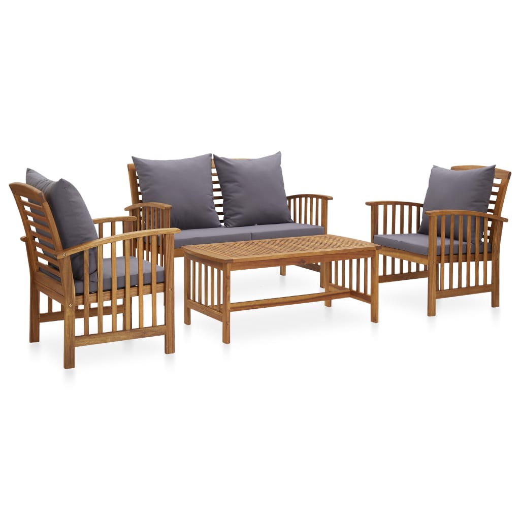 4 Piece Garden Lounge Set With Cushions Solid Acacia Wood (310258+310264) Patio Furniture Sets