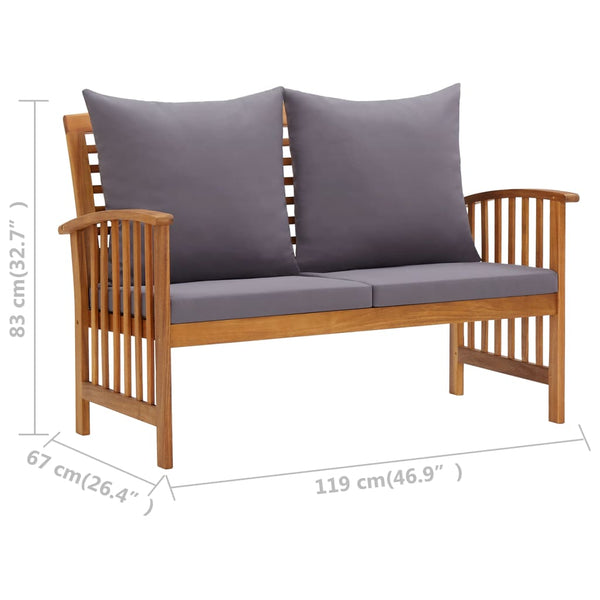 4 Piece Acacia Wood Garden Lounge Set With Dark Grey Cushions Loungers