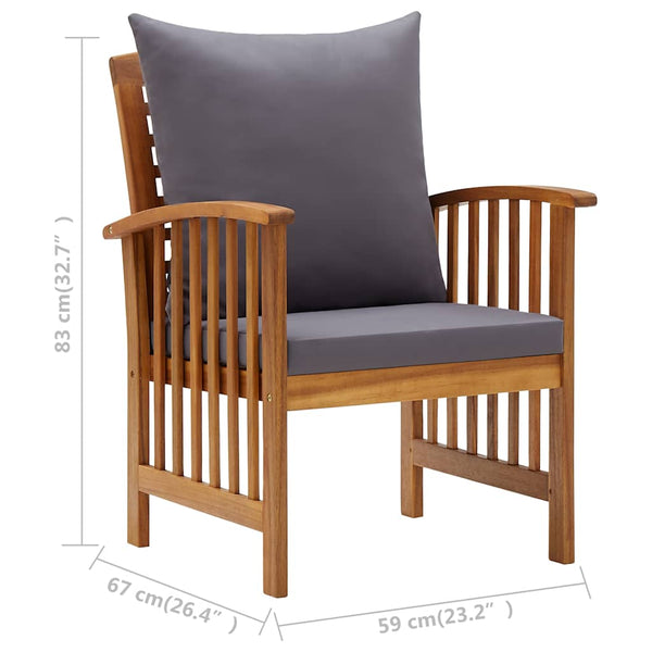 4 Piece Acacia Wood Garden Lounge Set With Dark Grey Cushions Loungers