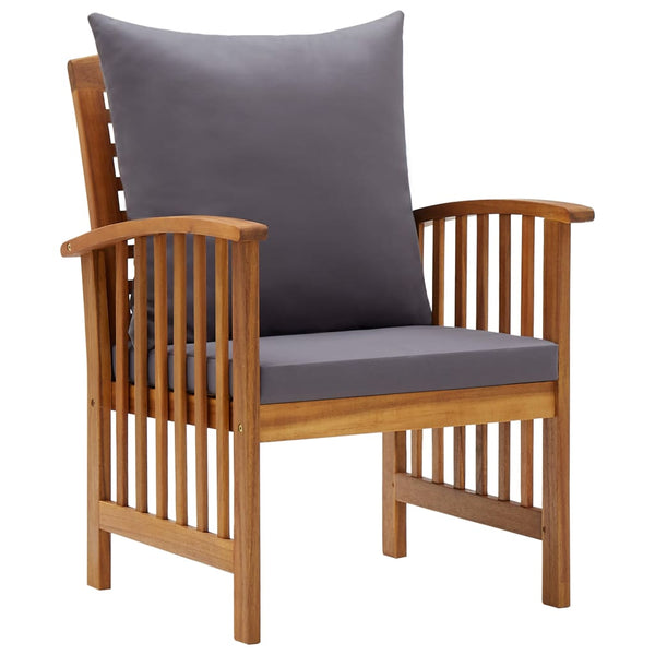 4 Piece Acacia Wood Garden Lounge Set With Dark Grey Cushions Loungers