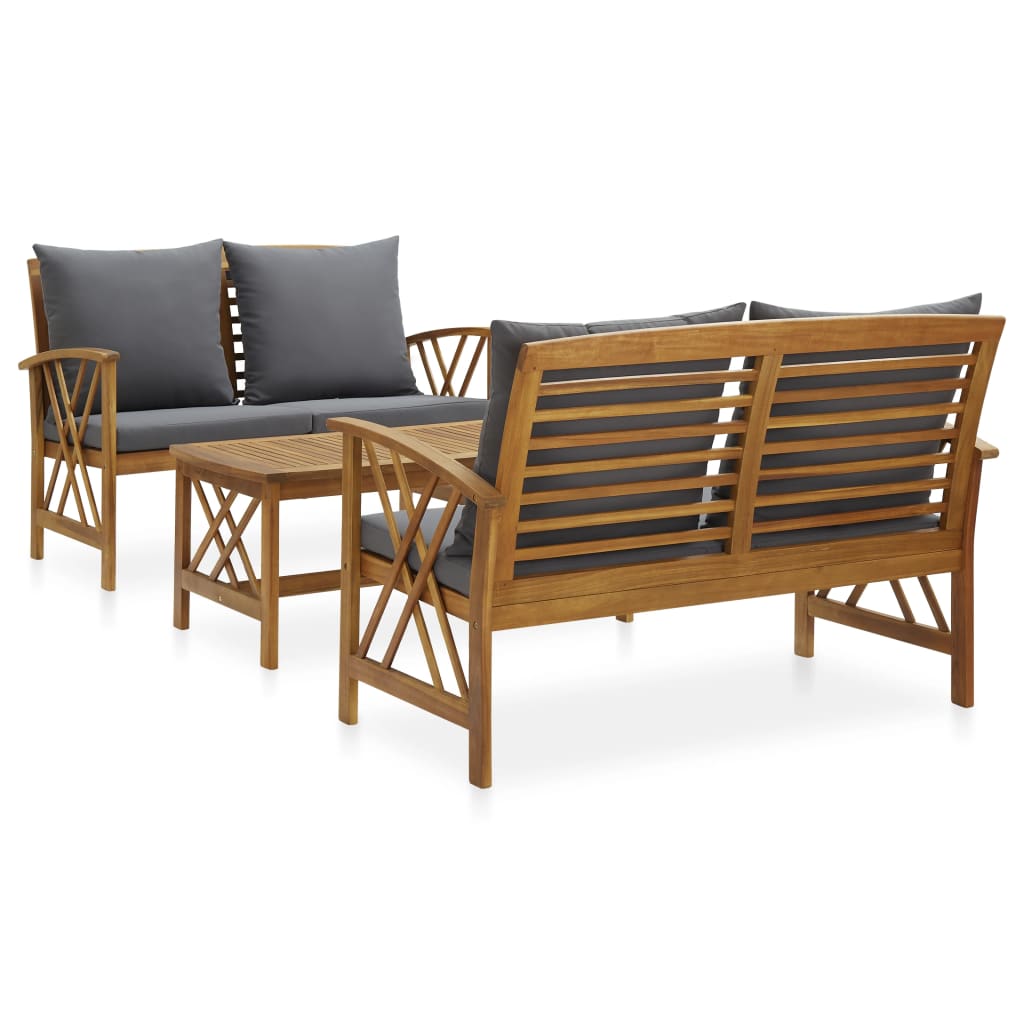 3 Piece Garden Lounge Set With Cushions Solid Acacia Wood Patio Furniture Sets