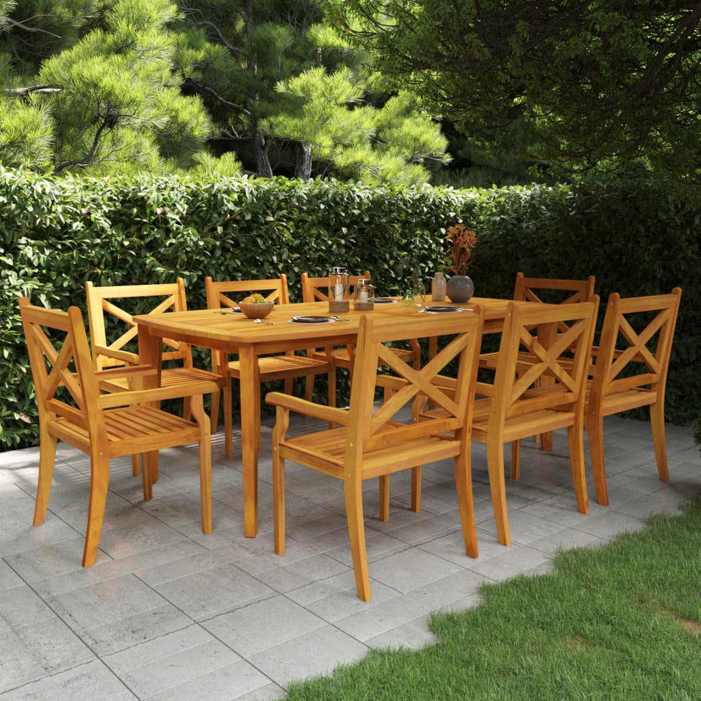 9 Piece Garden Dining Set Solid Wood Acacia Outdoor Dining Sets