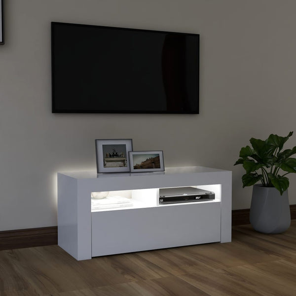 Tv Cabinet With Led Lights White 90X35x40 Cm Tv Stands & Entertainment Units