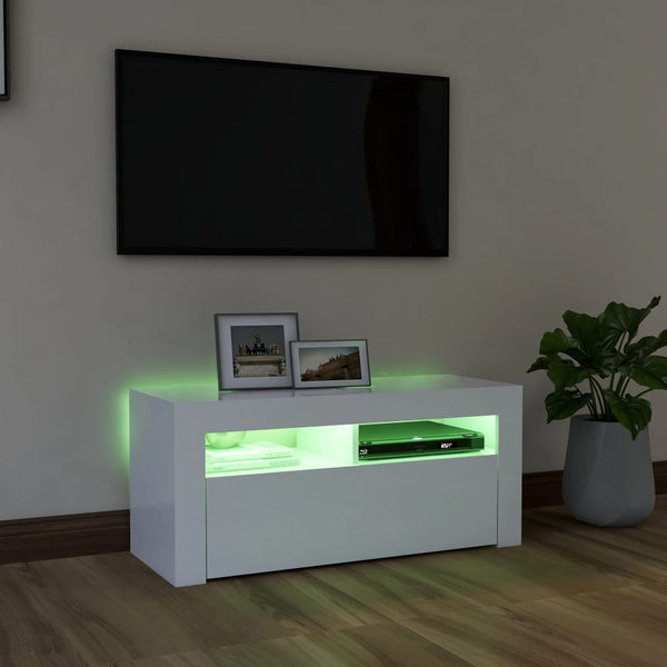 Tv Cabinet With Led Lights White 90X35x40 Cm Tv Stands & Entertainment Units