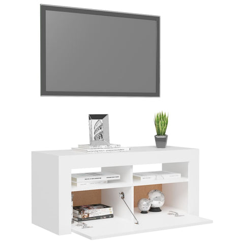 Tv Cabinet With Led Lights White 90X35x40 Cm