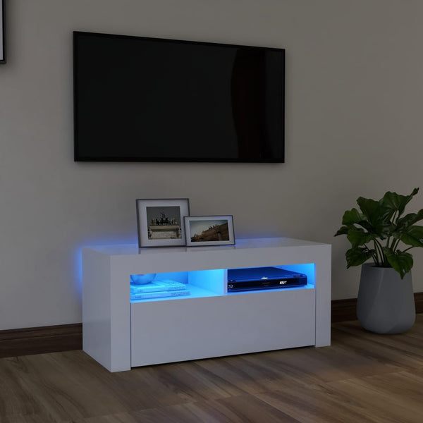 Tv Cabinet With Led Lights White 90X35x40 Cm Tv Stands & Entertainment Units