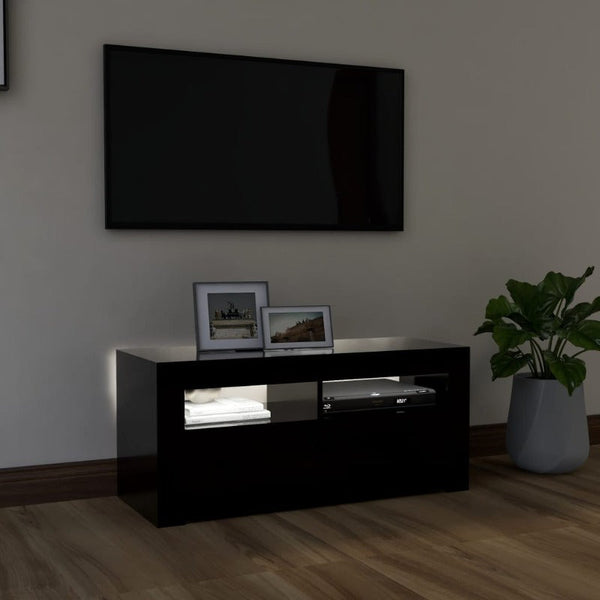 Vidaxl Tv Cabinet With Led Lights Black 90X35x40 Cm Tv Stands & Entertainment Units