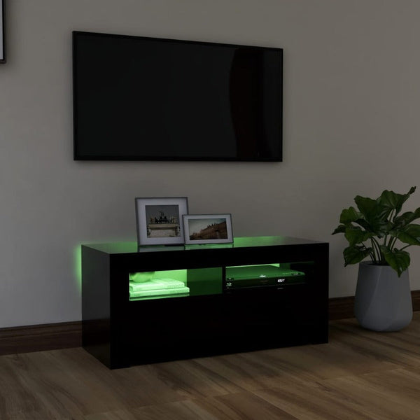 Vidaxl Tv Cabinet With Led Lights Black 90X35x40 Cm Tv Stands & Entertainment Units