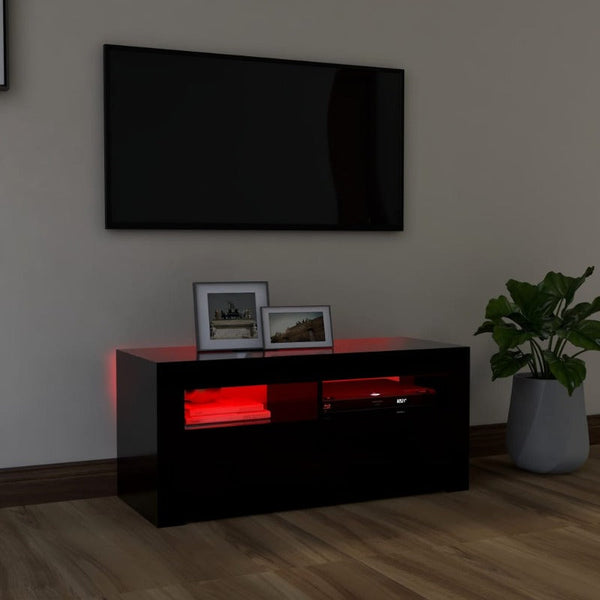 Vidaxl Tv Cabinet With Led Lights Black 90X35x40 Cm Tv Stands & Entertainment Units