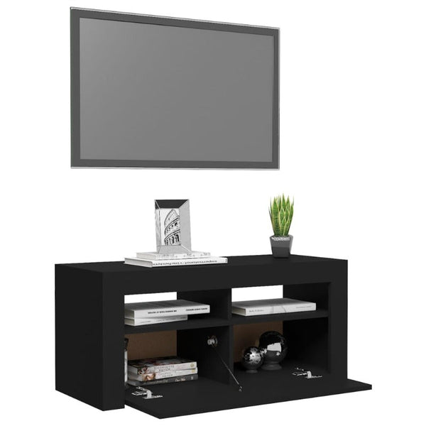 Tv Cabinet With Led Lights Black 90X35x40 Cm