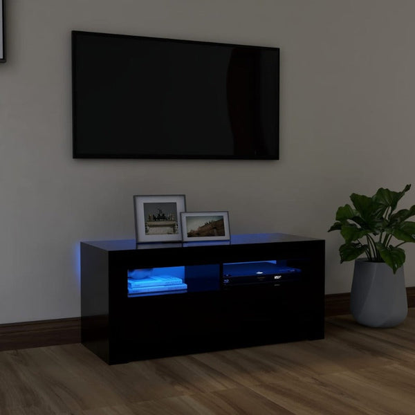 Vidaxl Tv Cabinet With Led Lights Black 90X35x40 Cm Tv Stands & Entertainment Units
