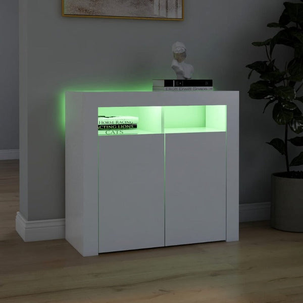 Sideboard With Led Lights White 80X35x75 Cm