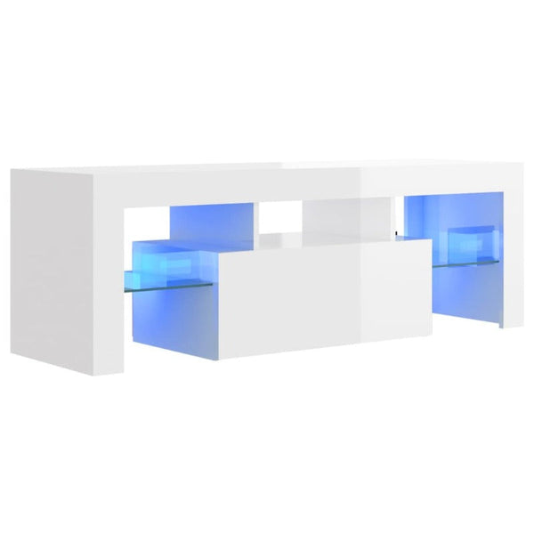TV Stands & Entertainment Units Tv Cabinet With Led Lights High Gloss White 120X35x40 Cm
