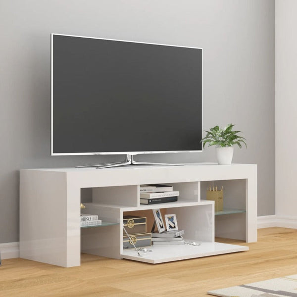 TV Stands & Entertainment Units Tv Cabinet With Led Lights High Gloss White 120X35x40 Cm
