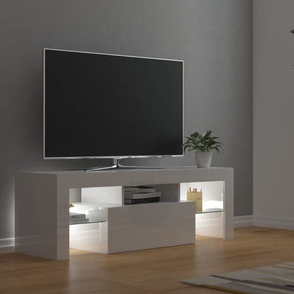 TV Stands & Entertainment Units Tv Cabinet With Led Lights High Gloss White 120X35x40 Cm