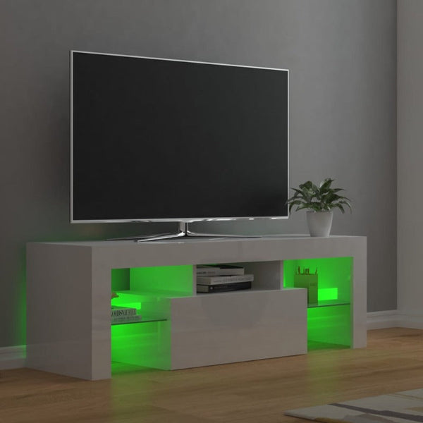 TV Stands & Entertainment Units Tv Cabinet With Led Lights High Gloss White 120X35x40 Cm