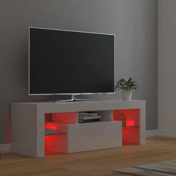 TV Stands & Entertainment Units Tv Cabinet With Led Lights High Gloss White 120X35x40 Cm