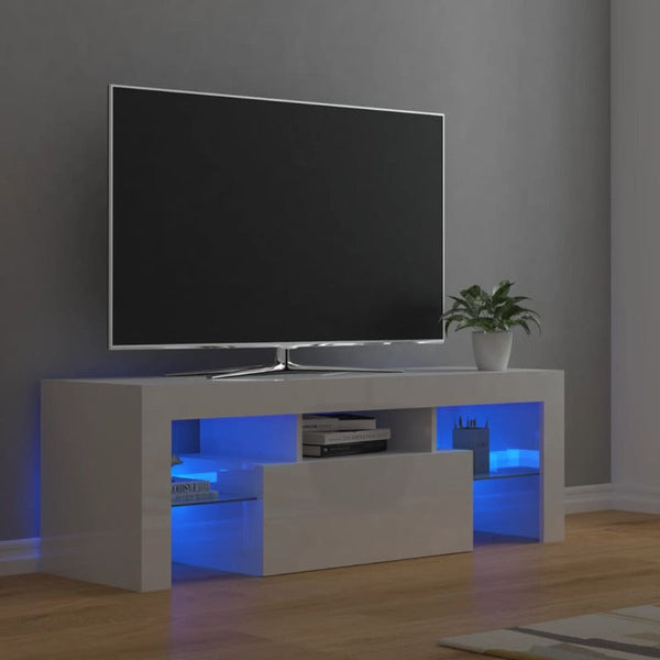 TV Stands & Entertainment Units Tv Cabinet With Led Lights High Gloss White 120X35x40 Cm