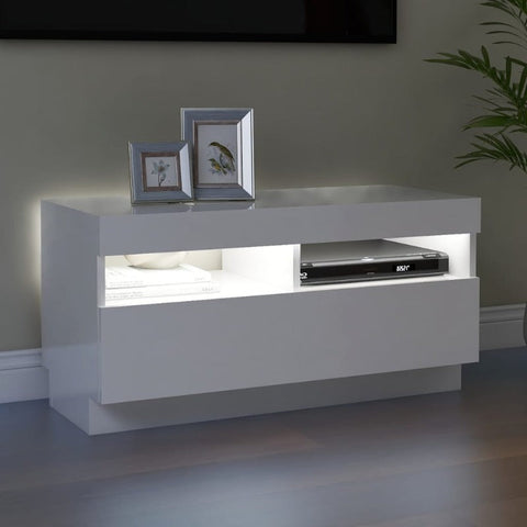 Tv Cabinet With Led Lights High Gloss White 80X35x40 Cm
