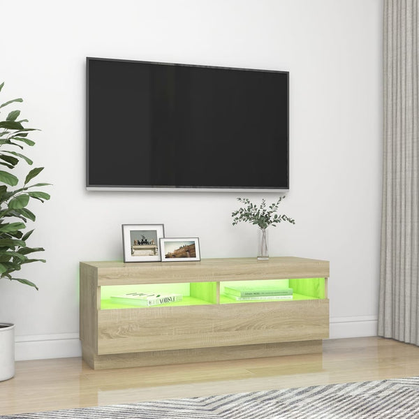 TV Stands & Entertainment Units Tv Cabinet With Led Lights Sonoma Oak 100X35x40 Cm