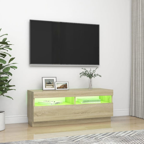 Tv Cabinet With Led Lights Sonoma Oak 100X35x40 Cm