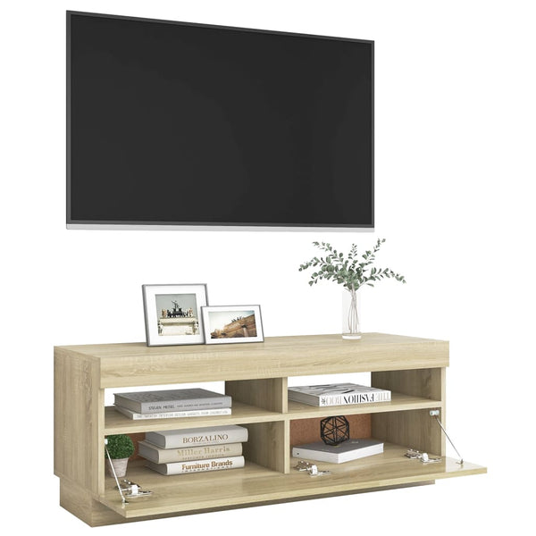 TV Stands & Entertainment Units Tv Cabinet With Led Lights Sonoma Oak 100X35x40 Cm