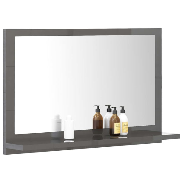 Bathroom Mirror High Gloss Grey 60X10.5X37 Cm Engineered Wood Mirrors