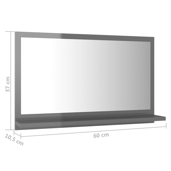 Bathroom Mirror High Gloss Grey 60X10.5X37 Cm Engineered Wood Mirrors