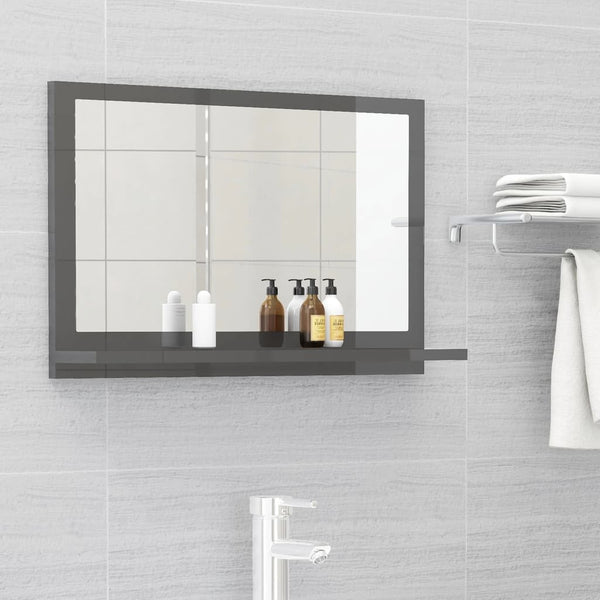 Bathroom Mirror High Gloss Grey 60X10.5X37 Cm Engineered Wood Mirrors