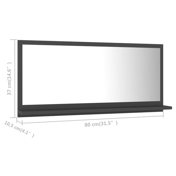 Bathroom Mirror Grey 80X10.5X37 Cm Engineered Wood Mirrors