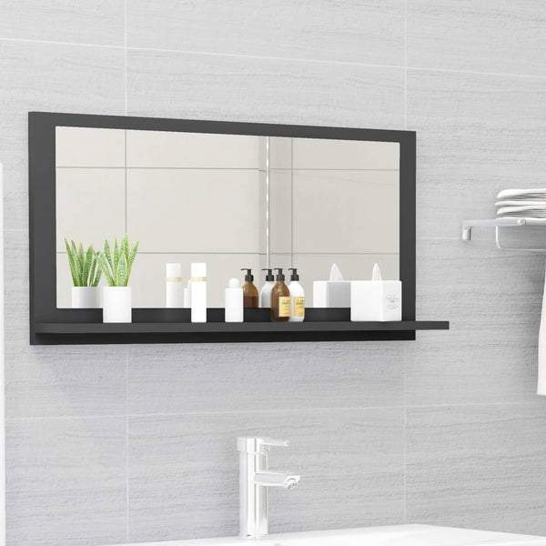 Bathroom Mirror Grey 80X10.5X37 Cm Engineered Wood Mirrors