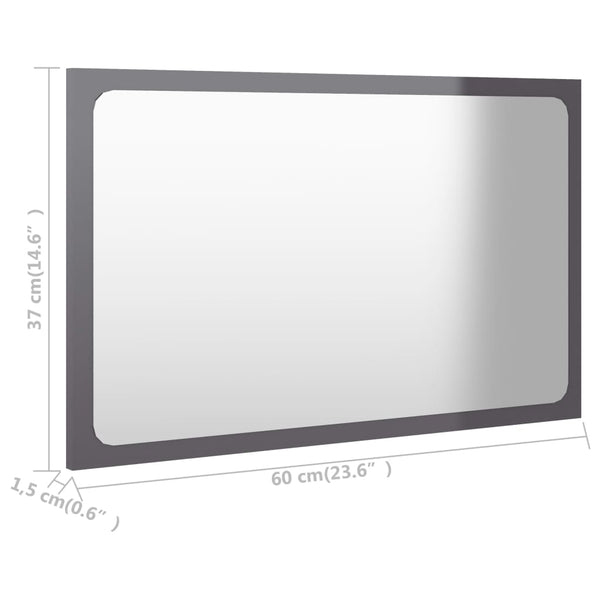 Bathroom Mirror High Gloss Grey 60X1.5X37 Cm Engineered Wood Mirrors