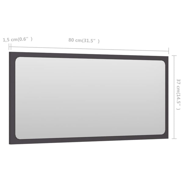 Bathroom Mirror Grey 80X1.5X37 Cm Engineered Wood Mirrors