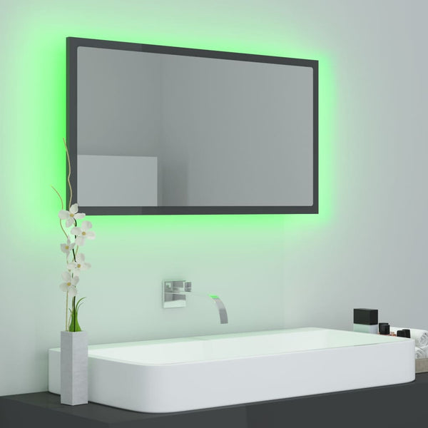 Led Bathroom Mirror High Gloss Grey 80X8.5X37 Cm Acrylic Mirrors