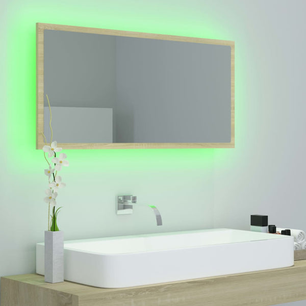 Led Bathroom Mirror Sonoma Oak 90X8.5X37 Cm Acrylic Mirrors