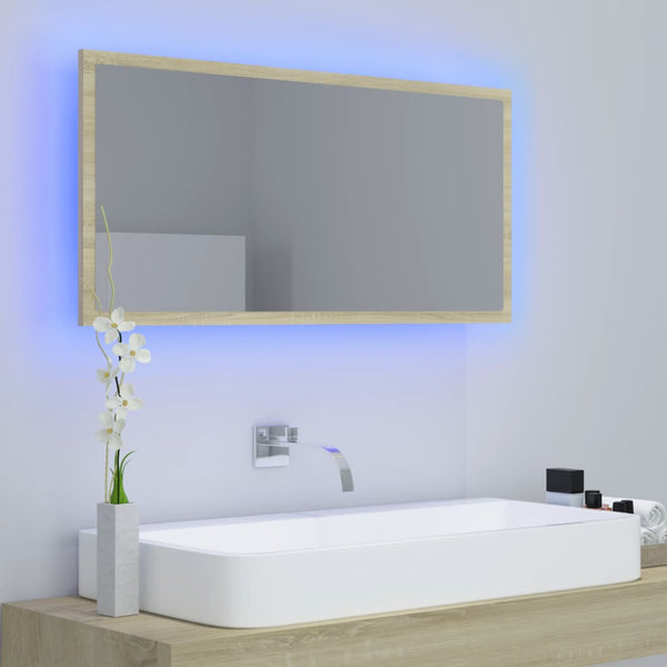 Led Bathroom Mirror Sonoma Oak 90X8.5X37 Cm Acrylic Mirrors