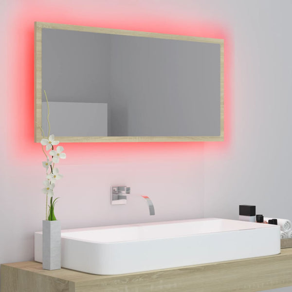Led Bathroom Mirror Sonoma Oak 90X8.5X37 Cm Acrylic Mirrors