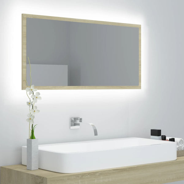 Led Bathroom Mirror Sonoma Oak 90X8.5X37 Cm Acrylic Mirrors