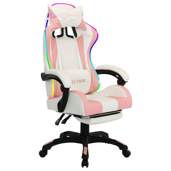 Racing Chair With Rgb Led Lights Pink And White Faux Leather Office Chairs