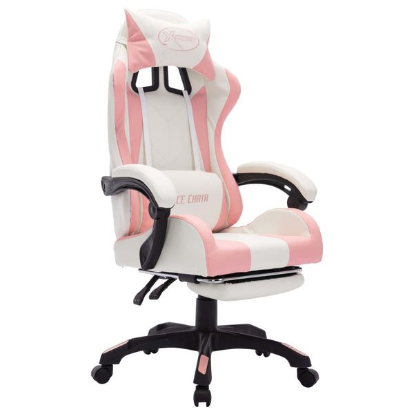 Racing Chair With Rgb Led Lights Pink And White Faux Leather Office Chairs