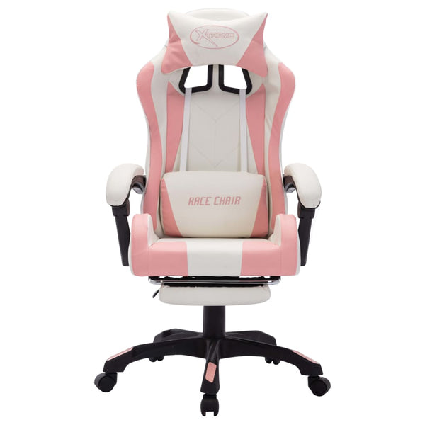 Racing Chair With Rgb Led Lights Pink And White Faux Leather Office Chairs