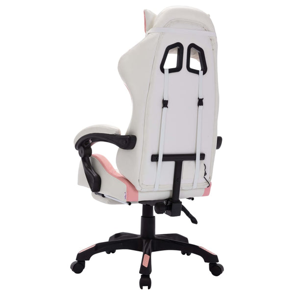 Racing Chair With Rgb Led Lights Pink And White Faux Leather Office Chairs