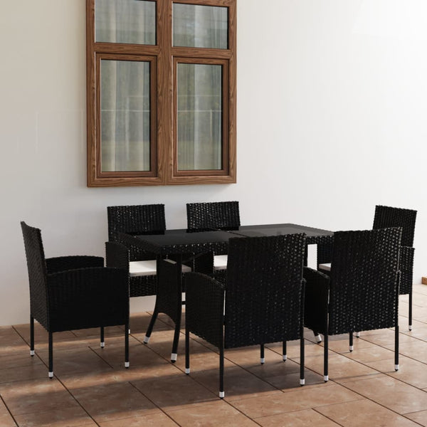 7 Piece Garden Dining Set Poly Rattan Black Outdoor Dining Sets