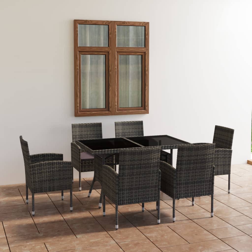 7 Piece Garden Dining Set Poly Rattan Anthracite & Grey Outdoor Dining Sets